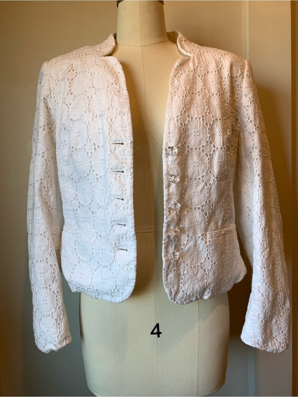 Talbots White Eyelet Button-Front Jacket - Picture 9 of 11